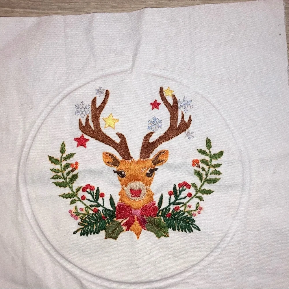HANDMADE festive Christmas reindeer embroidered cloth